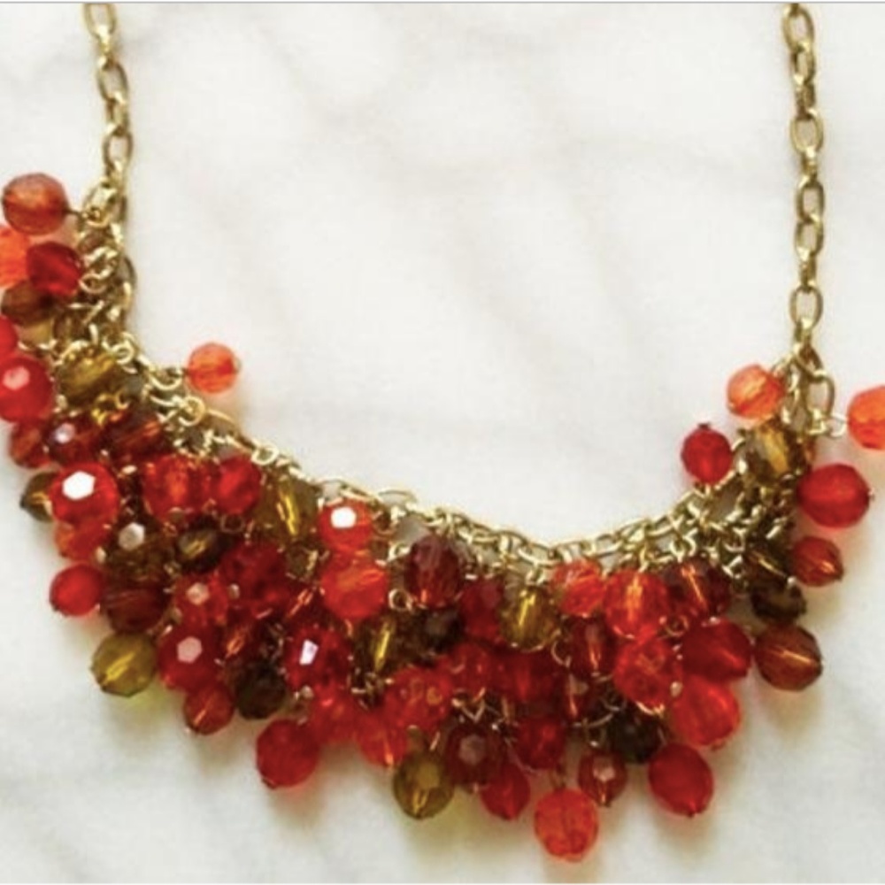 3 for $20  Red Pink Green Gold Bead Bib Necklace
